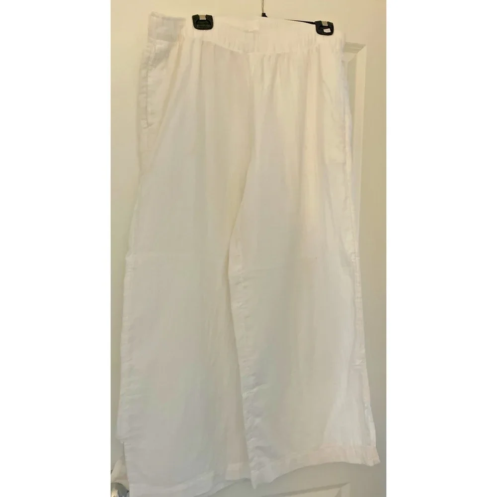 Old Navy High-Rise Wide Leg Pants – Women's Large White Pull-On Casual Linen